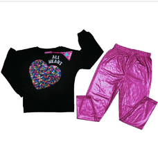 Conjunto Remera Negra Y Pantalon Rosa Girls Attitude