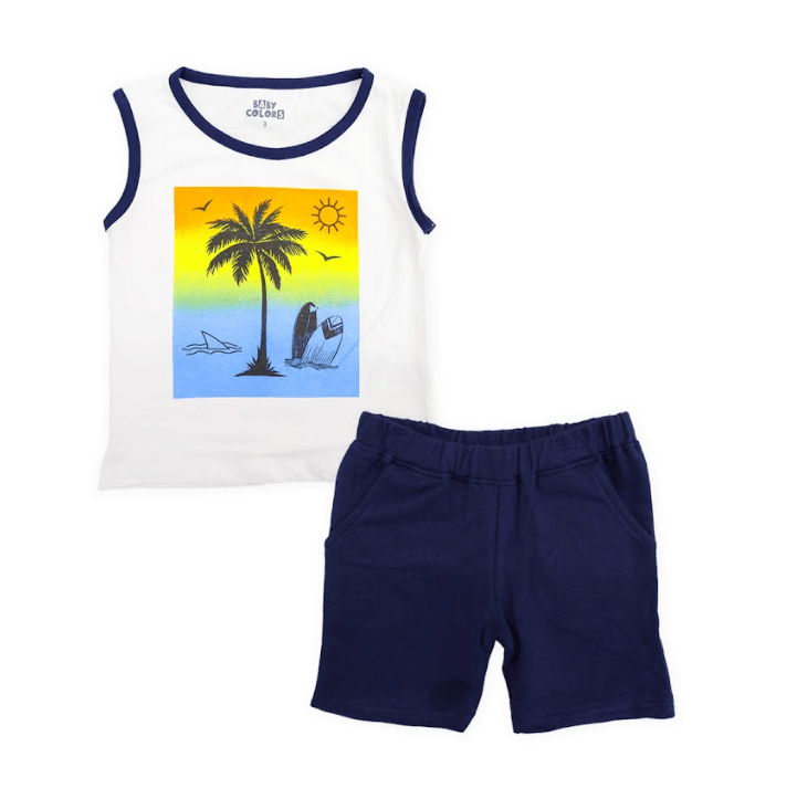 Conjunto Bebe Musculosa Blanca Y Short Azul